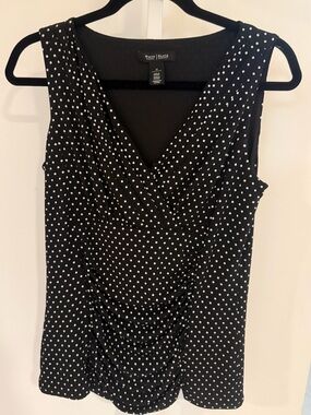 White House Black Market Black Polka Dot Sleeveless Wrap Top